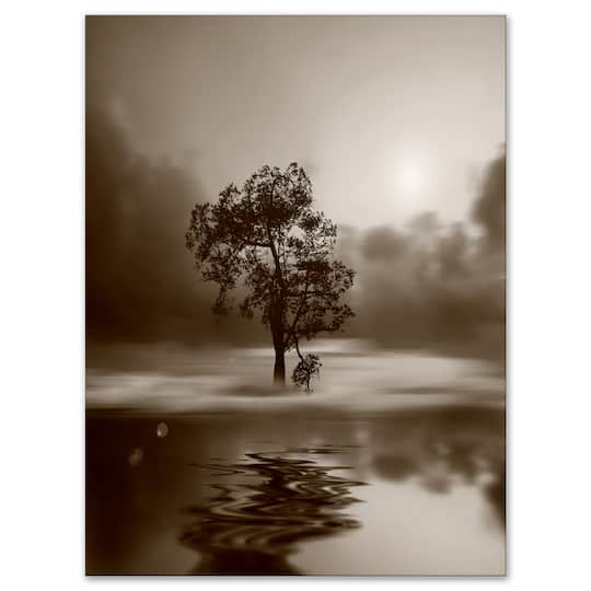 Designart - Alone Tree on Island in Sepia